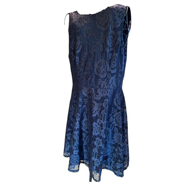 SPEECHLESS Women's Navy Blue Lace Fit & Flare Skater Dress Easter Preppy Size L - Picture 1 of 8